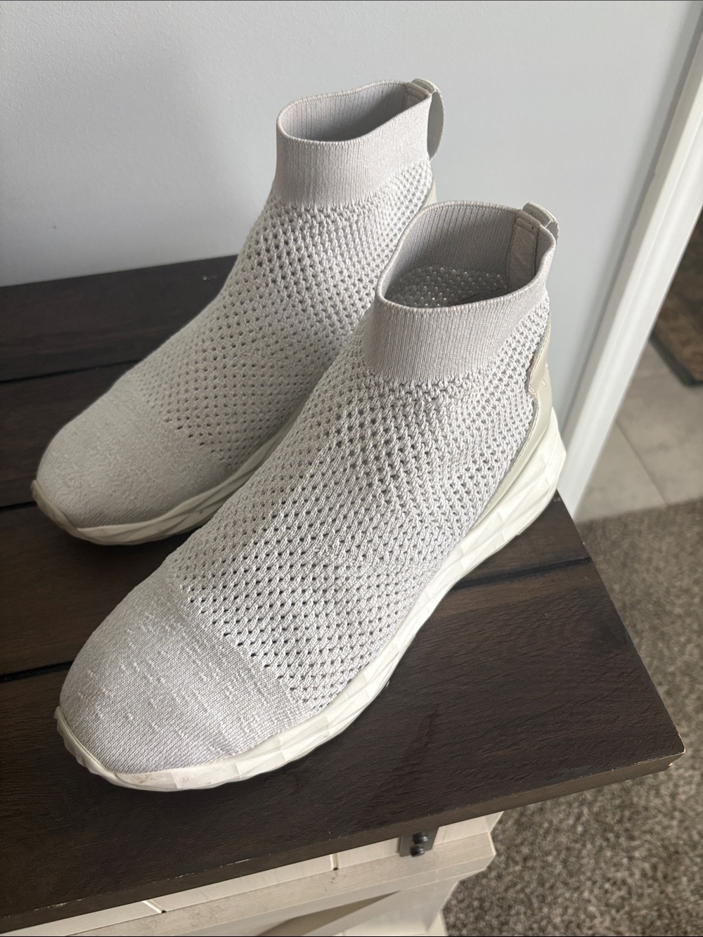 Ash Cream Knit Sock Ankle Boots